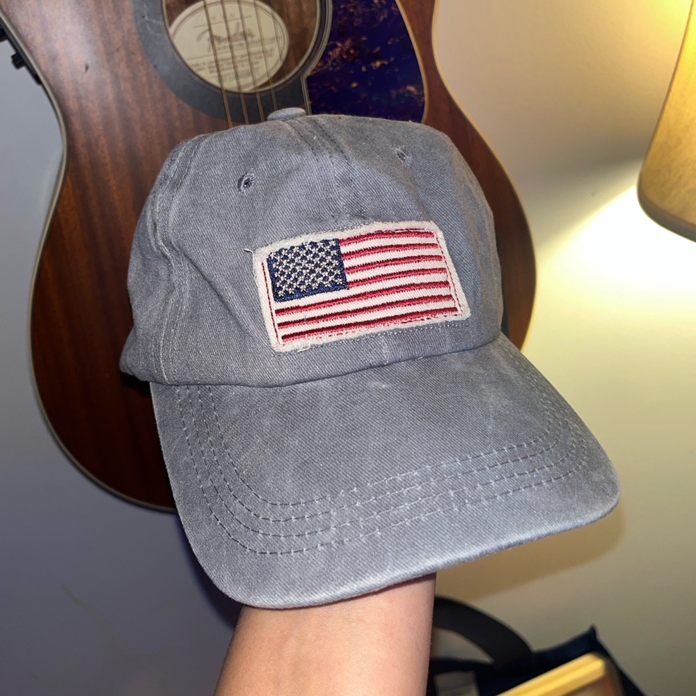 Gray Cap With American Flag Patch - image 1